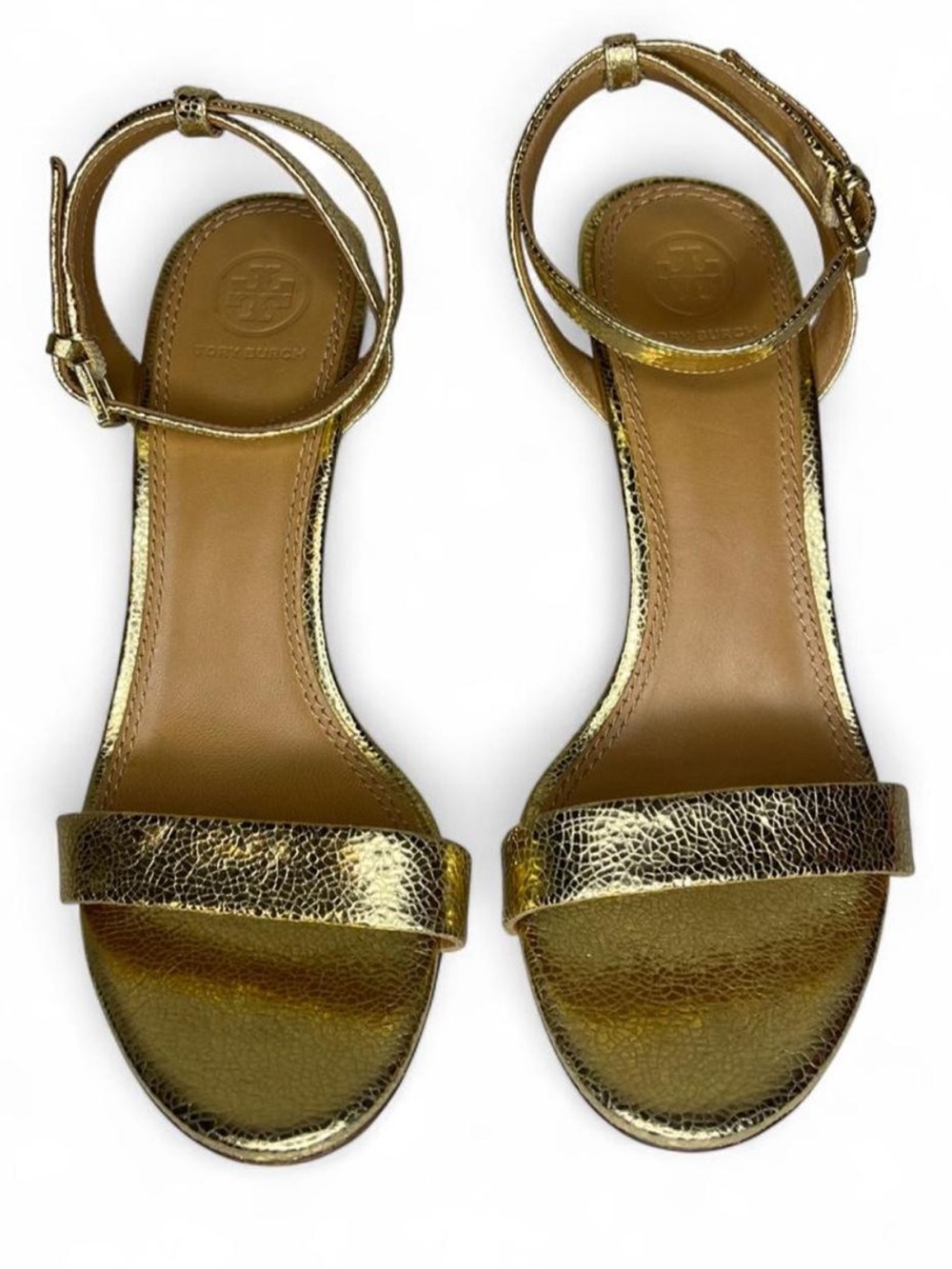 Tory Burch Gold Strap Sandals Elana 8 Women’s Gold Ankle Strap Heels